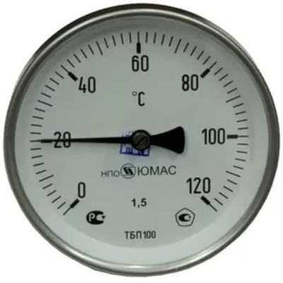 Термометр биметаллический осевой Дк100 120°C НПО ЮМАС